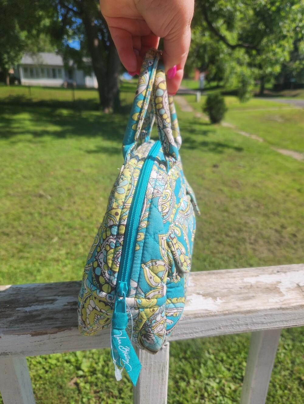 Vera Bradley Vintage Team Peacock Paisley Bowler Satchel Quilted Bag - Picture 9 of 10